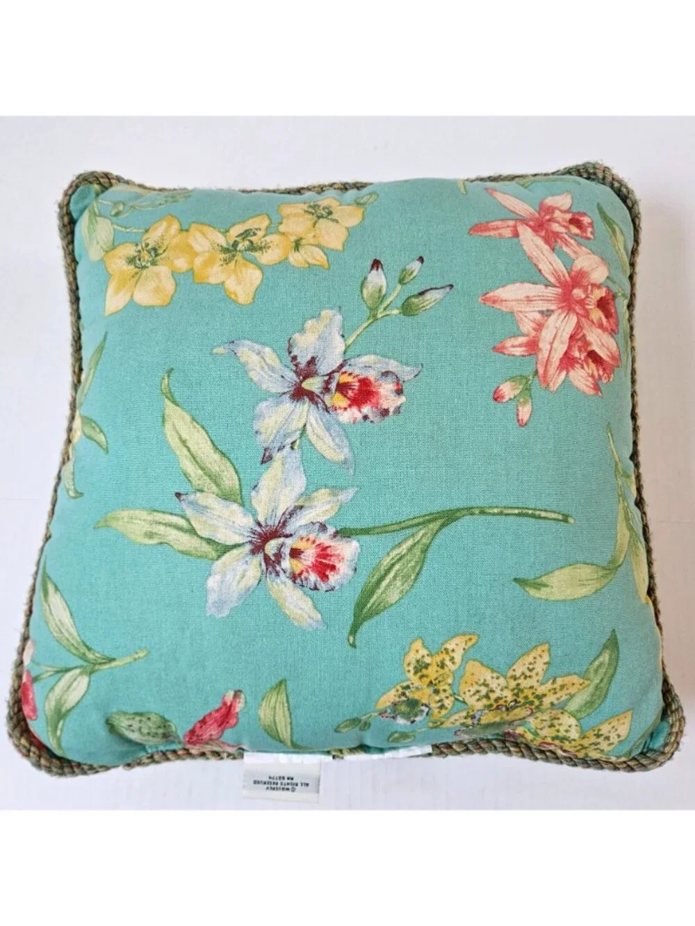 Waverly Orchid Cove Reversible Pillow 16X16 Green Turquoise Floral Tropical